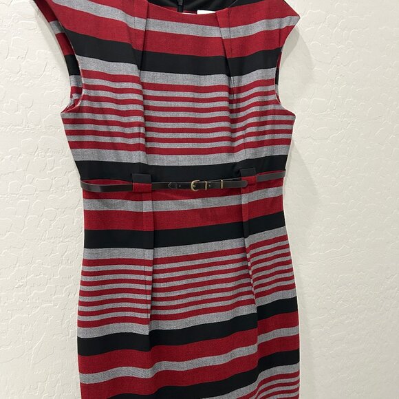 Calvin Klein Striped Sheath Dress - Black, Gray & Burgundy - Size 6 - Picture 3 of 6